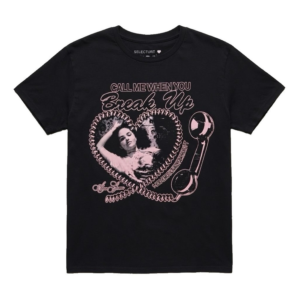 Selena Gomez NWT Women's Size Large Black Tee with Pink Graphic Short Sleeve